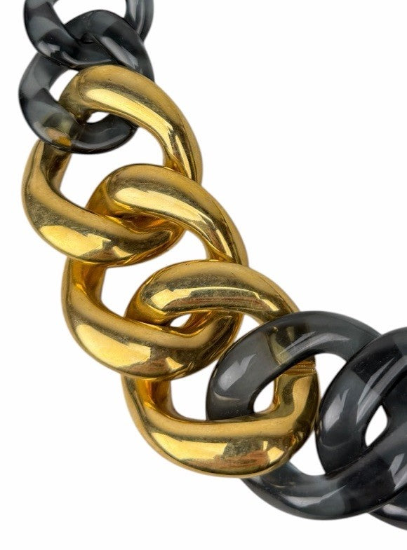 Vintage Gold & Gray Lucite Chunky Cuban Chain Link Necklace ITALY Luisa Spagnoli