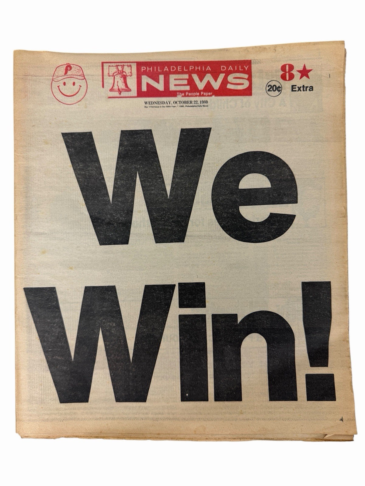 Vintage Oct 22, 1980 PHILLIES World Series WIN Philadelphia Daily News NEWSPAPER