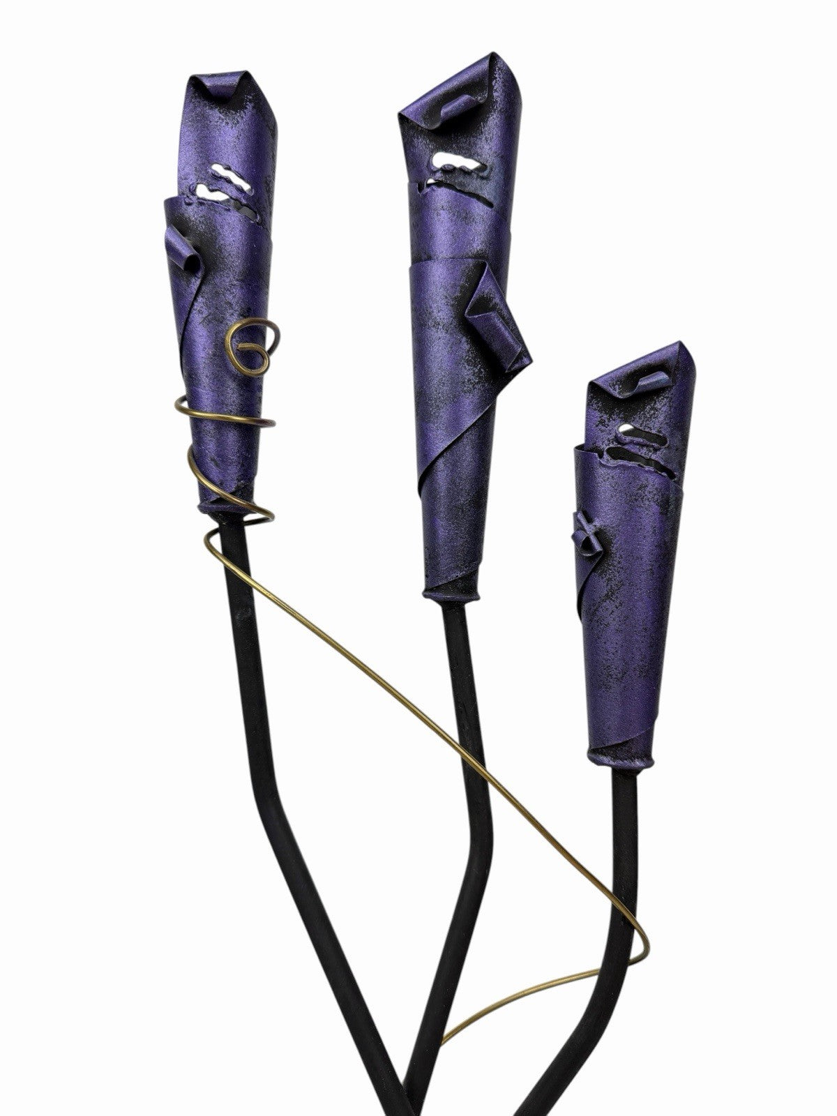 Vintage Postmodern 3 CANDLE HOLDER 19” Purple Metal Sculpture Candelabra Memphis