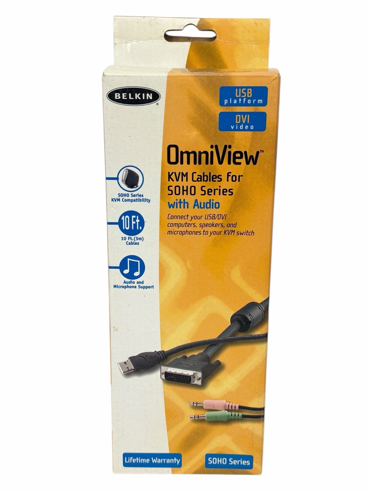 10' Belkin OmniView KVM Cables w/ Audio SOHO Series Switch USB DVI NEW