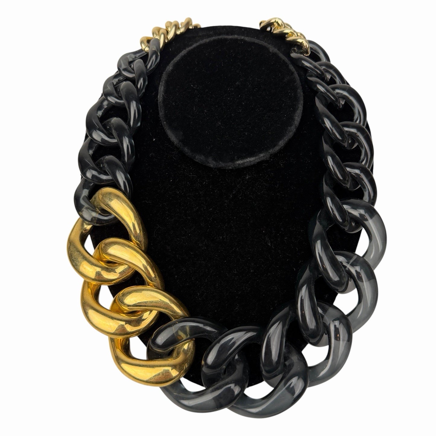 Vintage Gold & Gray Lucite Chunky Cuban Chain Link Necklace ITALY Luisa Spagnoli