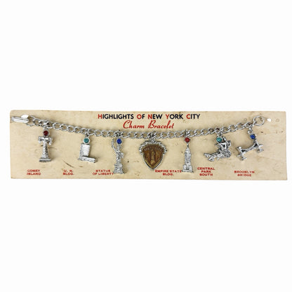 Vintage 1950’s NEW YORK CITY NYC Souvenir Charm Bracelet w/ Original Card ENCO