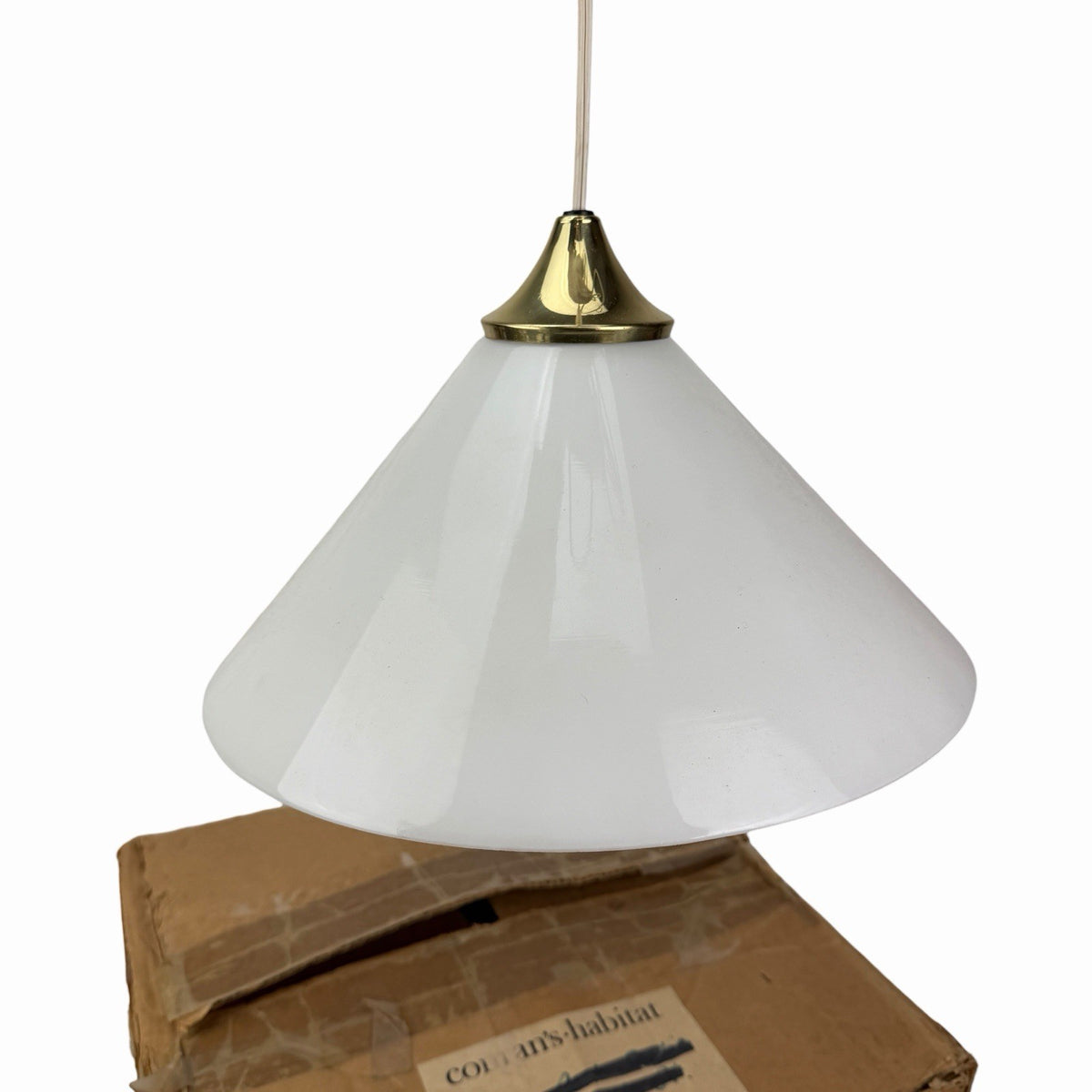 Vintage MCM Conran’s Habitat SCE France BRASS & GLASS CONE PENDANT LIGHT FIXTURE