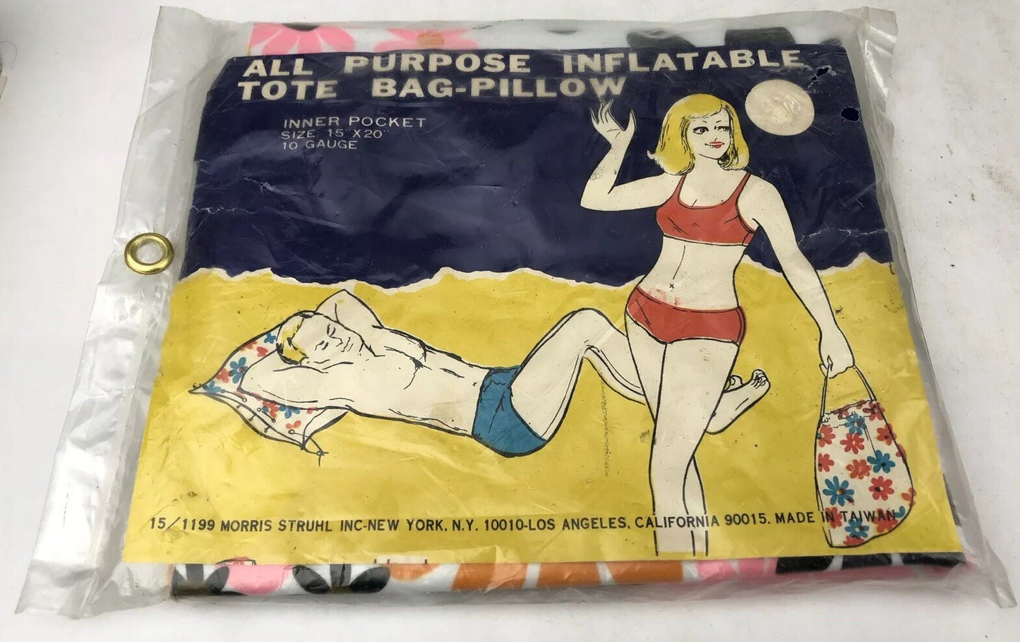 Vintage MCM 1960’s INFLATABLE TOTE BAG /PILLOW Morris Struhl FLORAL Beach Hippie