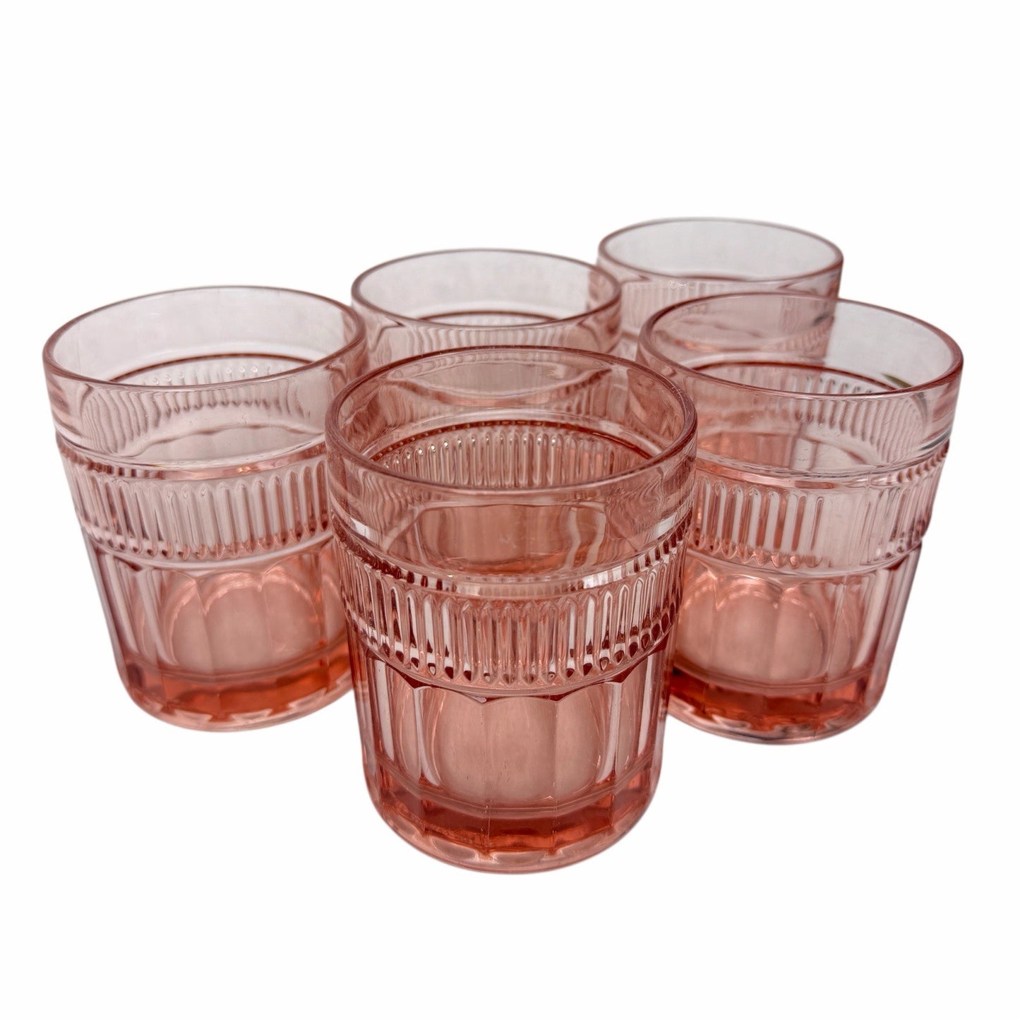 5 Vintage ANCHOR HOCKING Double Old Fashioned Glasses Annapolis Rosewater Pink