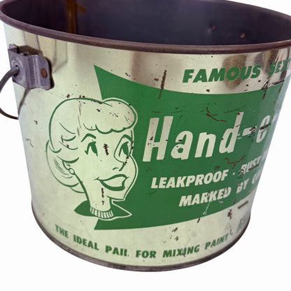 Vintage 1950s Famous Sexton HAND-E-PAIL  Advertising Tin Bucket Silkscreen Paint
