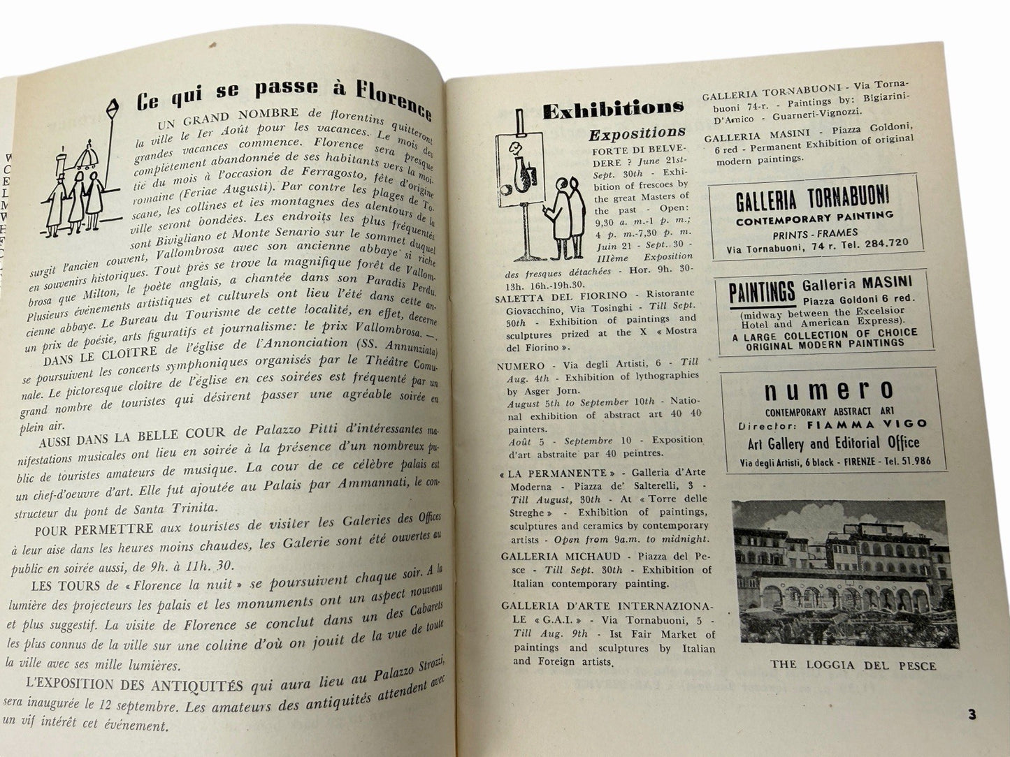 Vintage 1959 Italy FLORENCE WEEKLY Tourist Handbook Travel Map Ads Guide Book