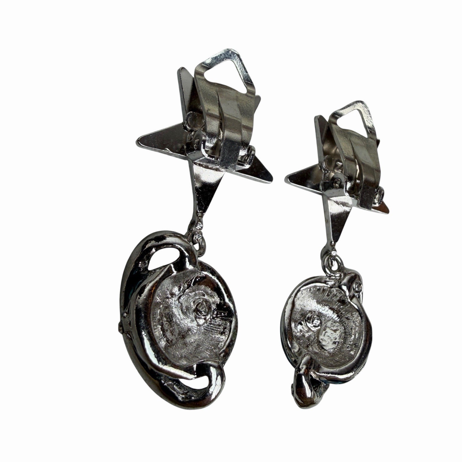Vintage CARLO ZINI Couture STAR & PLANET Blue Enamel Crystal DANGLE EARRINGS Y2K