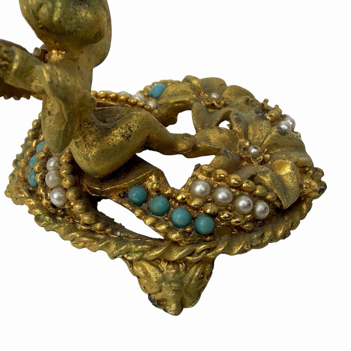 Mirella Gold Cherub Jeweled Faux Pearl Turquoise Ring Stand BASE ONLY