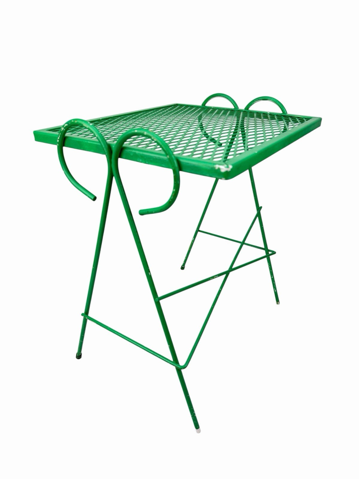 Vintage 1950s MCM Wrought Iron Mesh Salterini Style Nesting Side Tables Set Of 3