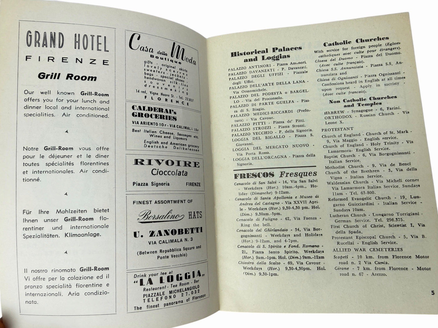 Vintage 1959 Italy FLORENCE WEEKLY Tourist Handbook Travel Map Ads Guide Book