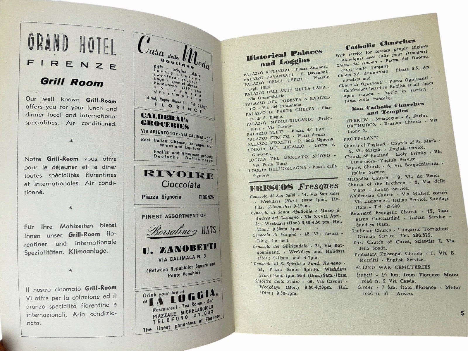 Vintage 1959 Italy FLORENCE WEEKLY Tourist Handbook Travel Map Ads Guide Book