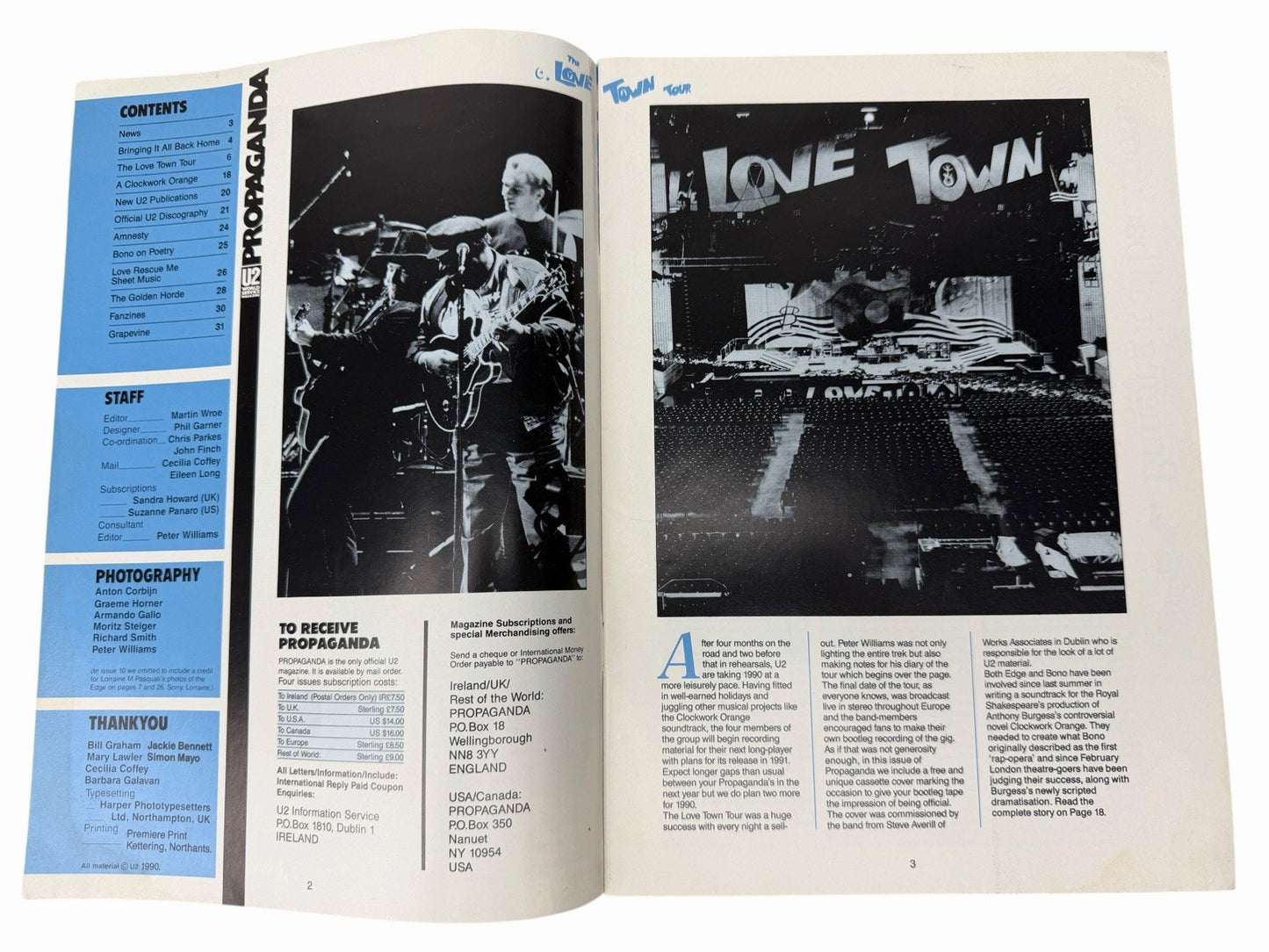 U2 PROPAGANDA World Service Fan Club Magazine Issue No. 12 1990 Love Town Tour