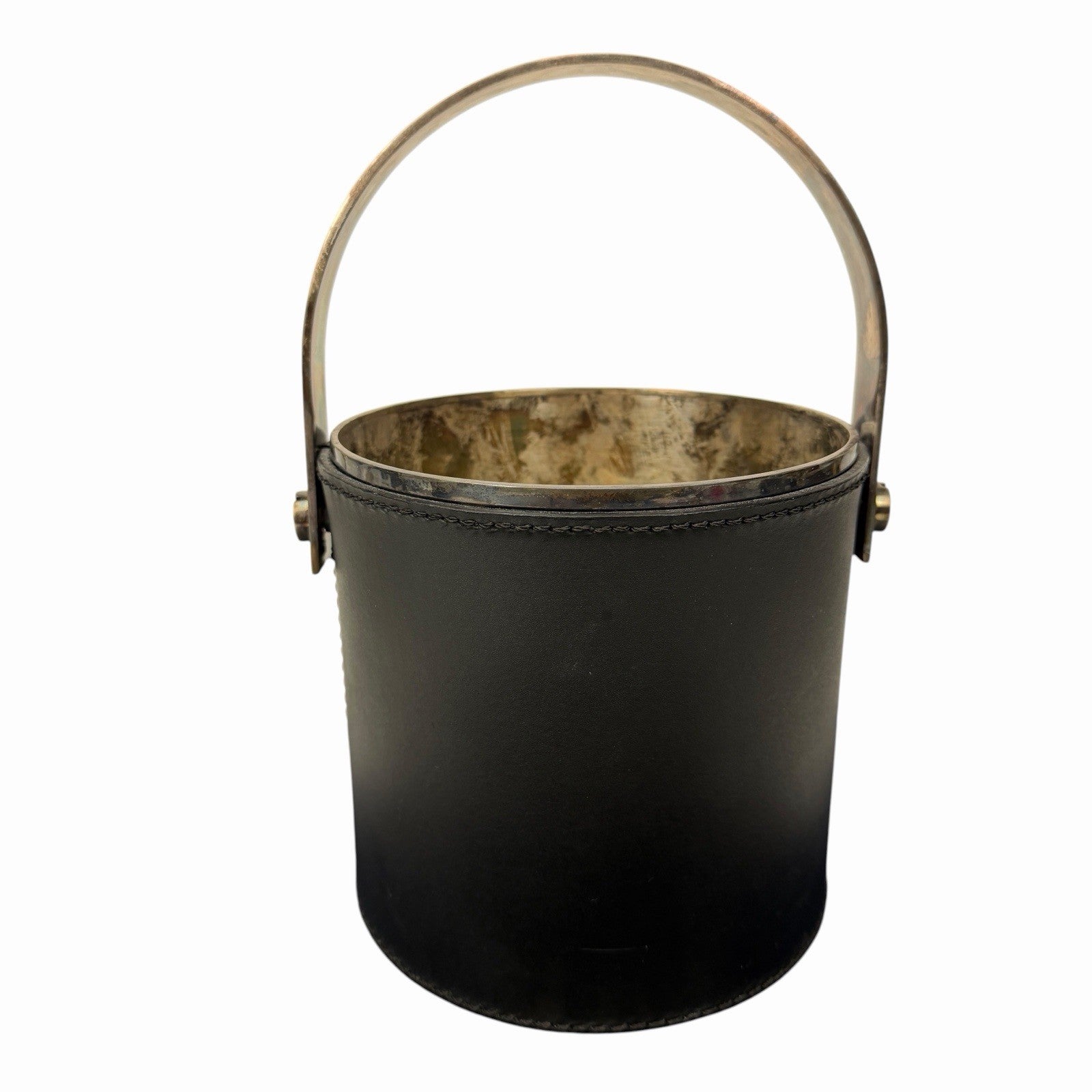 Vintage RALPH LAUREN Leather / Silver Plated ICE BUCKET w/ Swing Handle DUST BAG