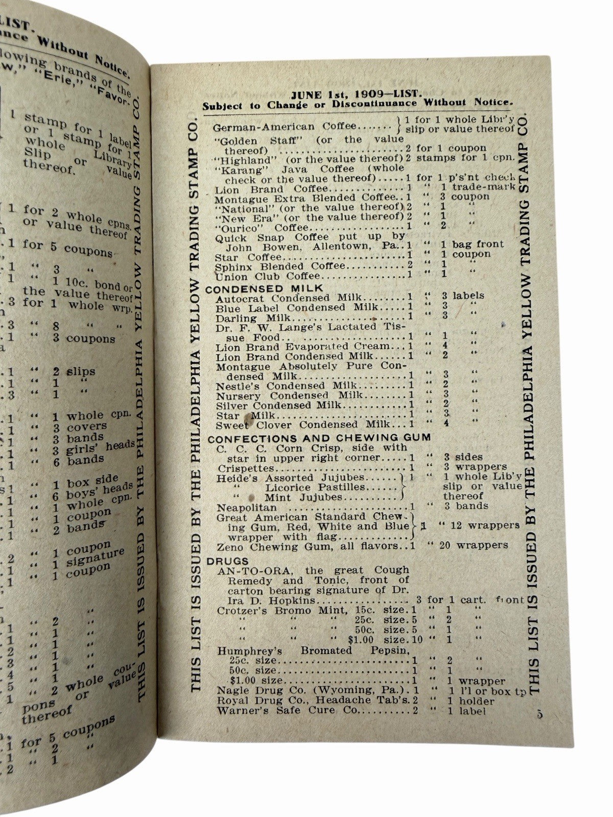 Antique 1909 Philadelphia Yellow Trading Stamp Co LIST Store Catalog Advertising
