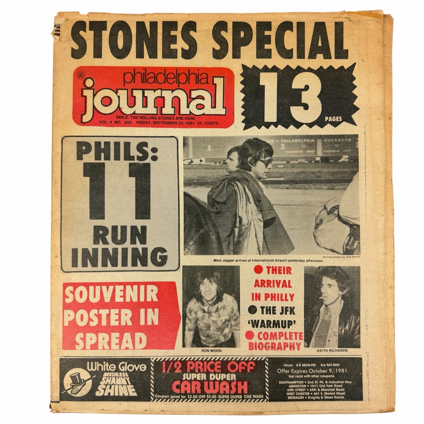 ROLLING STONES Sept 25, 1981 Philadelphia Journal NEWSPAPER Poster & 13pg Spread