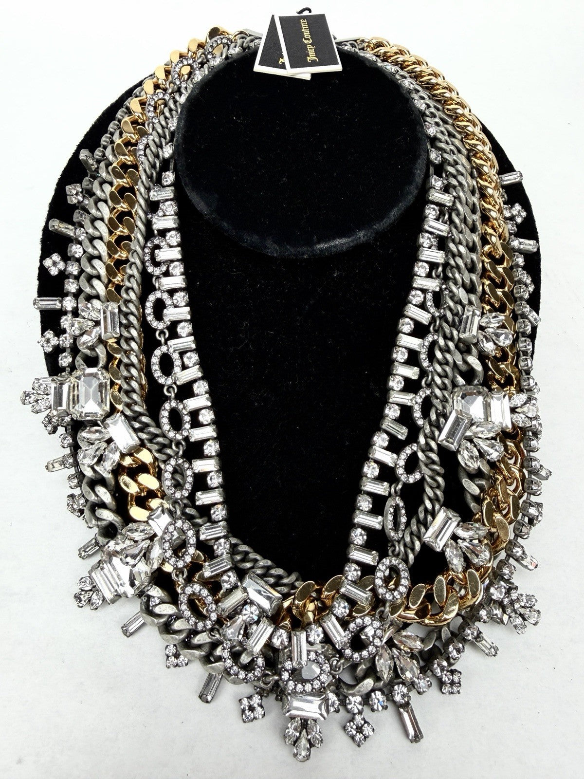 Vintage Y2K JUICY COUTURE Necklace Layered 6-Strand Chain & Crystal Gold Silver