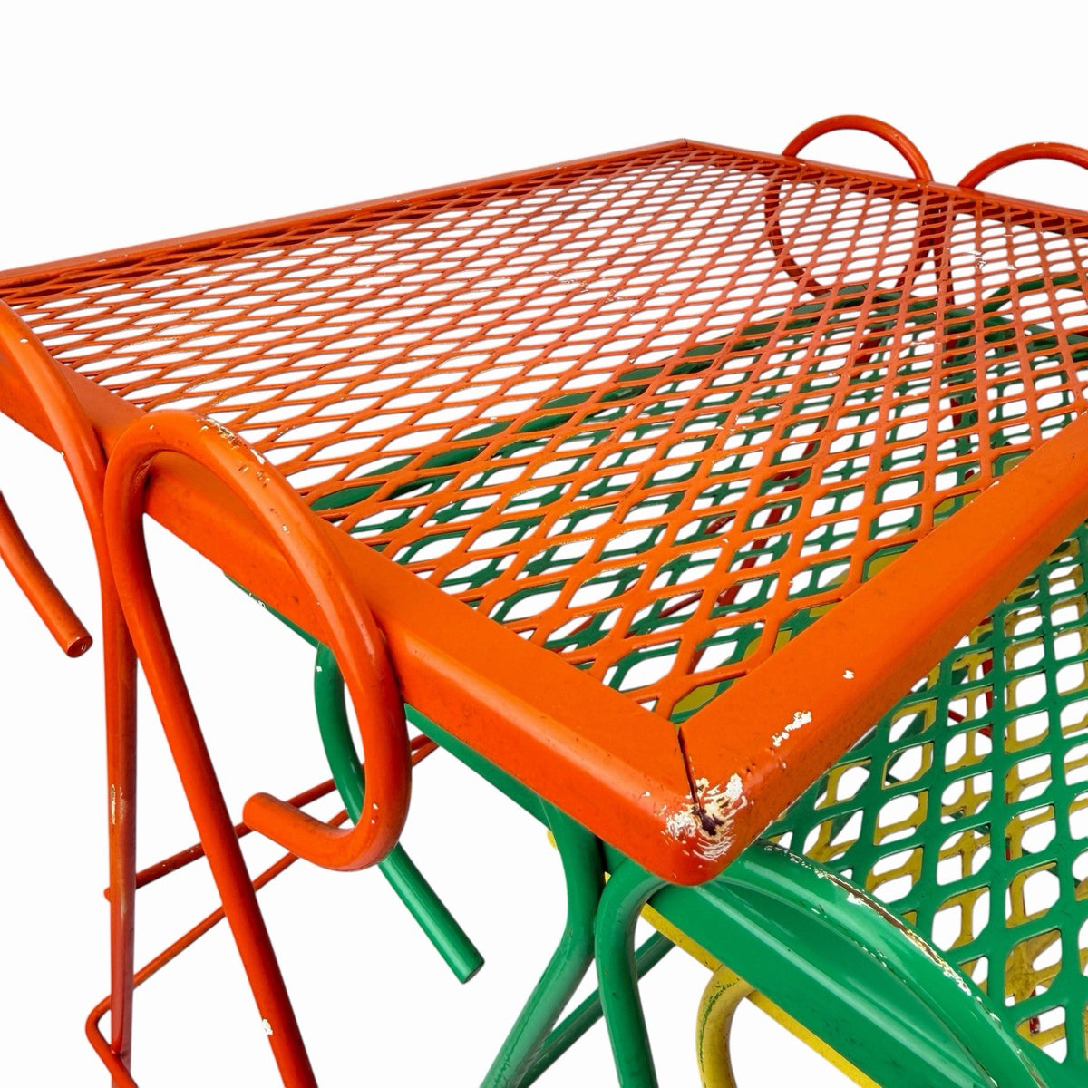 Vintage 1950s MCM Wrought Iron Mesh Salterini Style Nesting Side Tables Set Of 3