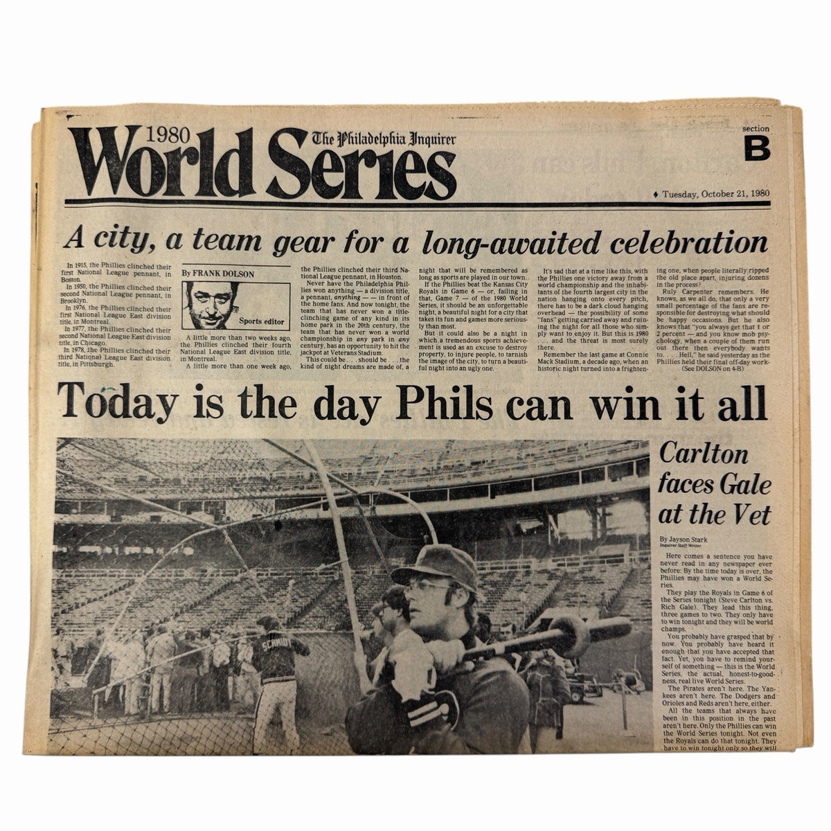 PHILLIES 1980 WORLD SERIES CHAMPIONS Philadelphia Inquirer Newspaper Collection