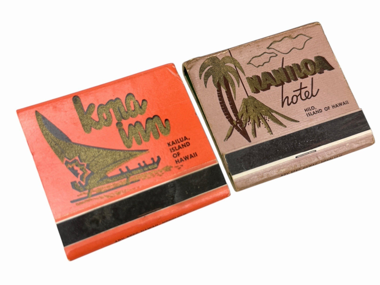 Vintage KONA INN & NANILOA HOTEL Hilo Kailua HAWAII Matchbooks MCM Art Design