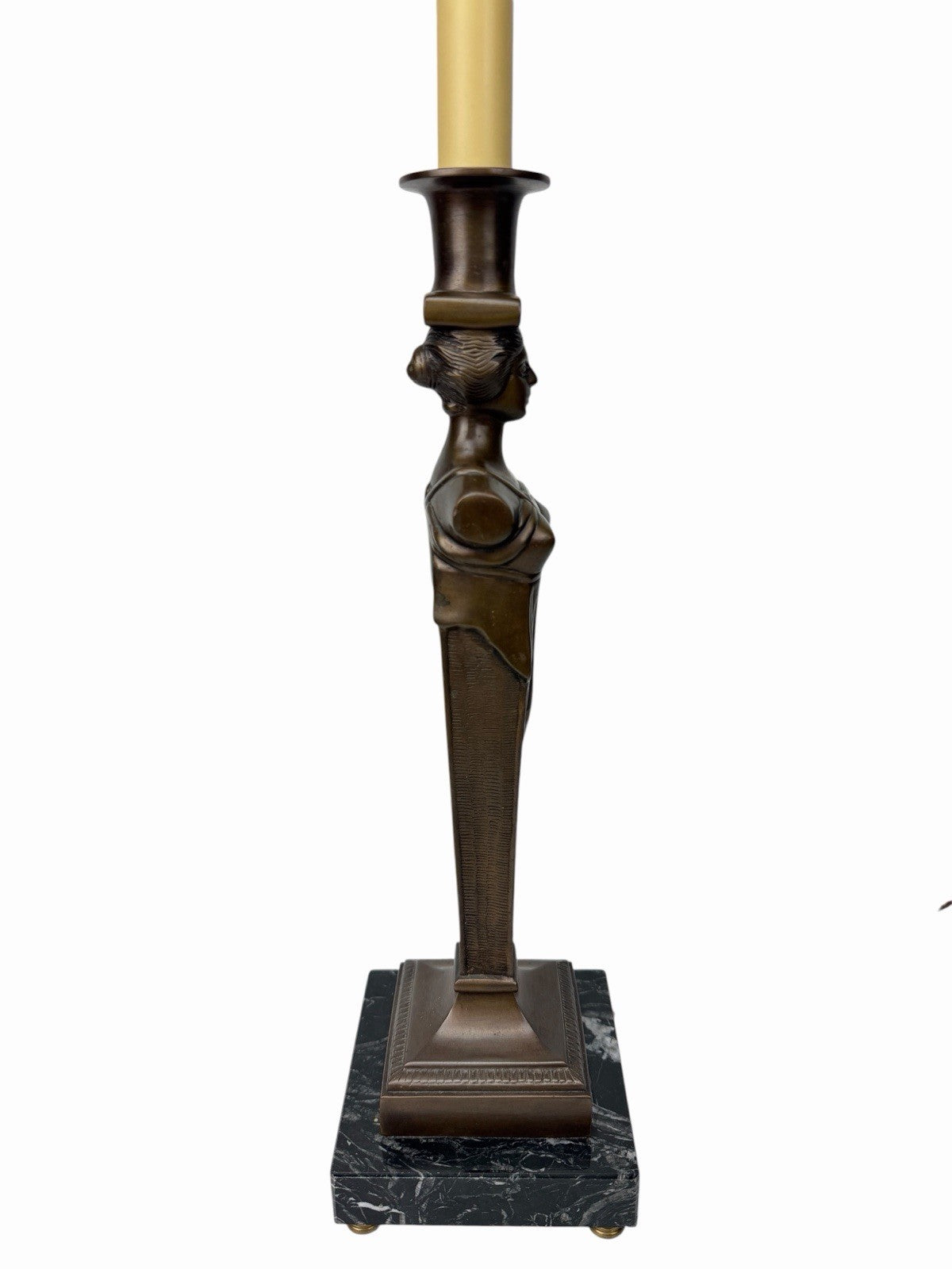 Vintage Hollywood Regency Neoclassical Caryatid Lady Brass Marble Table Lamp 32”