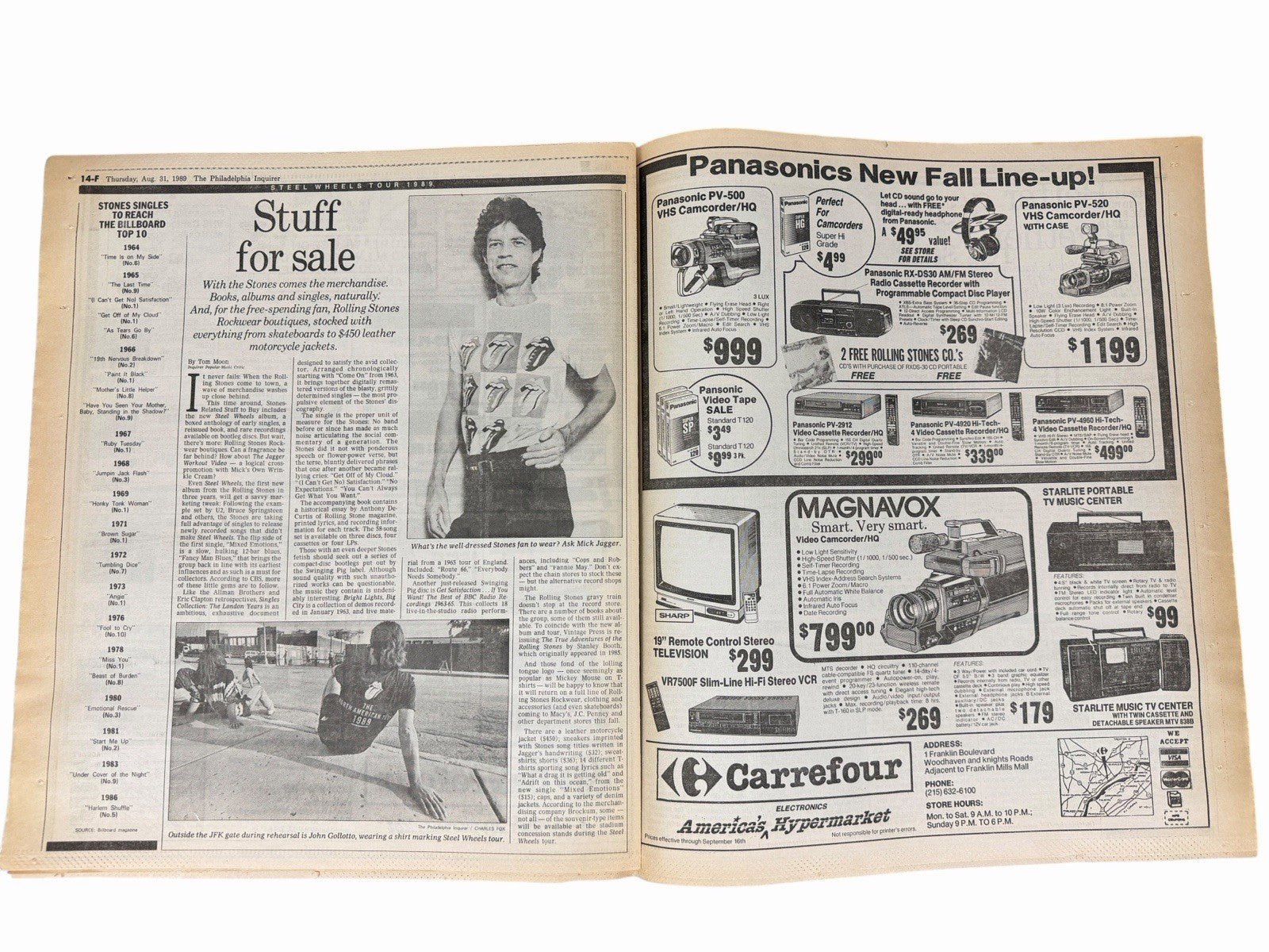 Vintage 1989 ROLLING STONES Steel Wheels Tour PHILADELPHIA INQUIRER Newspaper