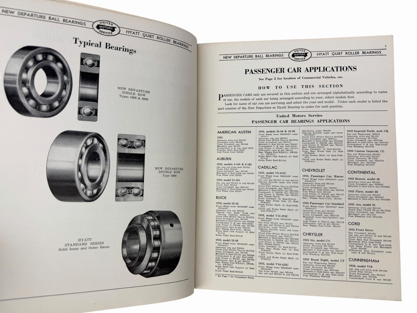 1933 New Departure & Hyatt Bearings Catalog Car & Truck GM United Motors Service
