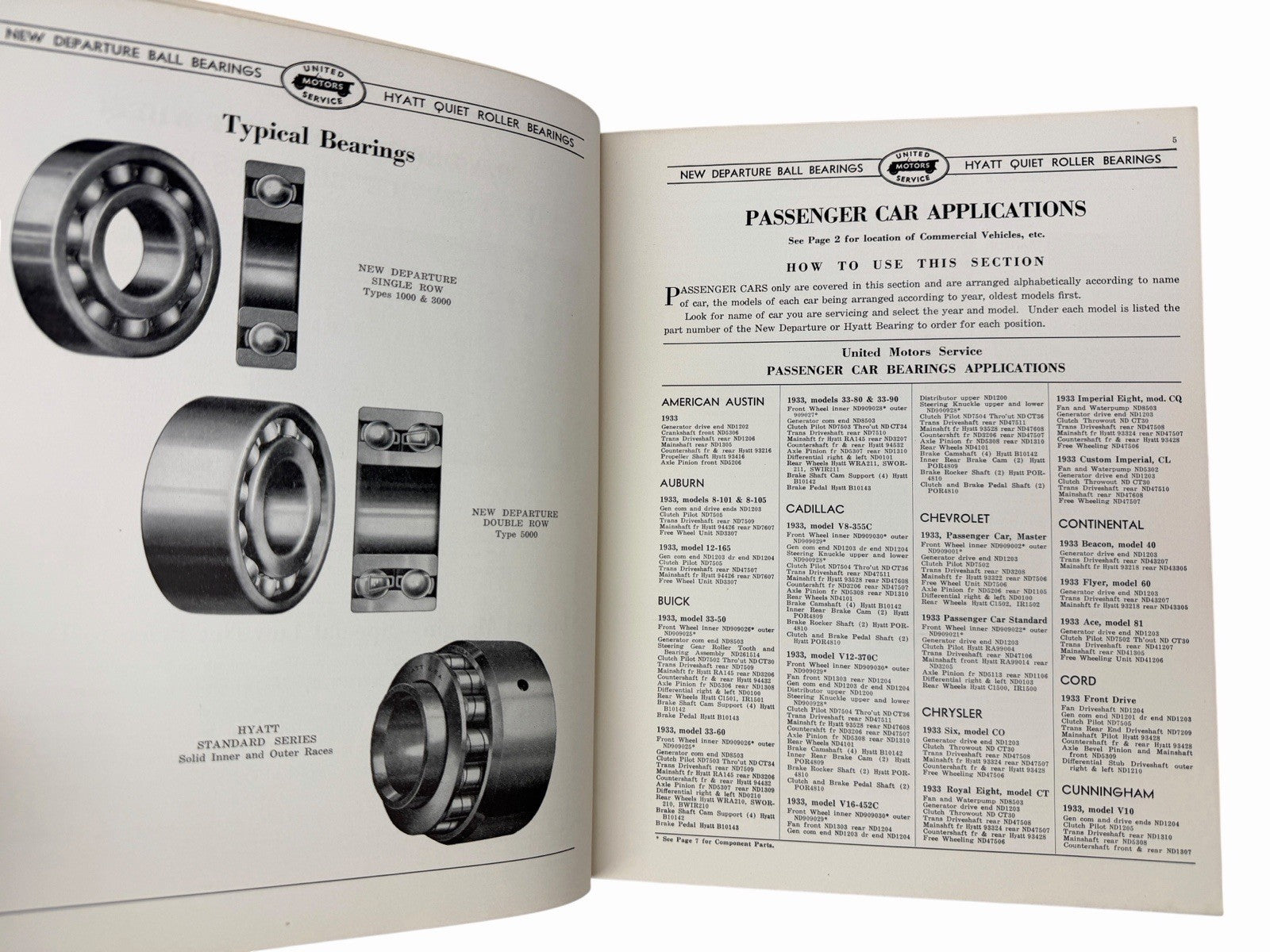1933 New Departure & Hyatt Bearings Catalog Car & Truck GM United Motors Service