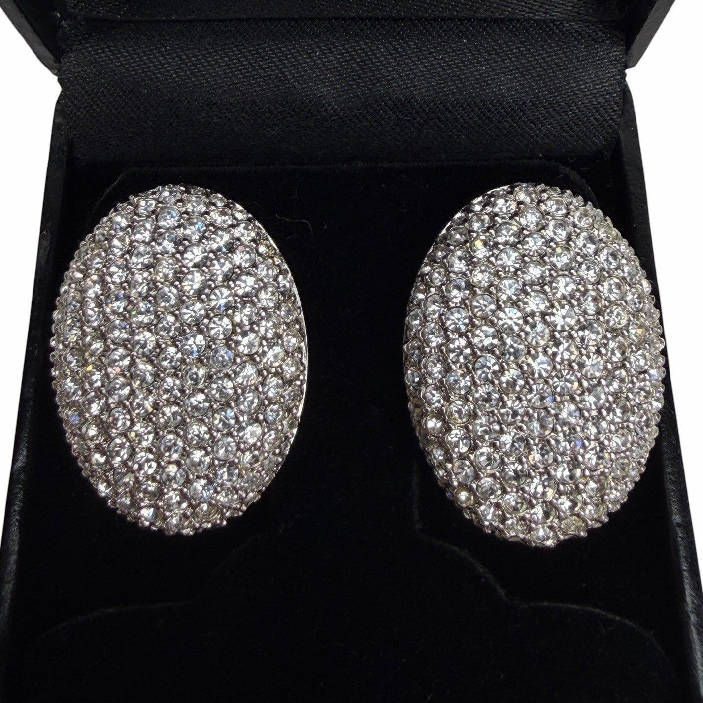 SWAROVSKI Large Oval Gold Tone Pave Crystal Rhinestone Clip-On EARRINGS Signed