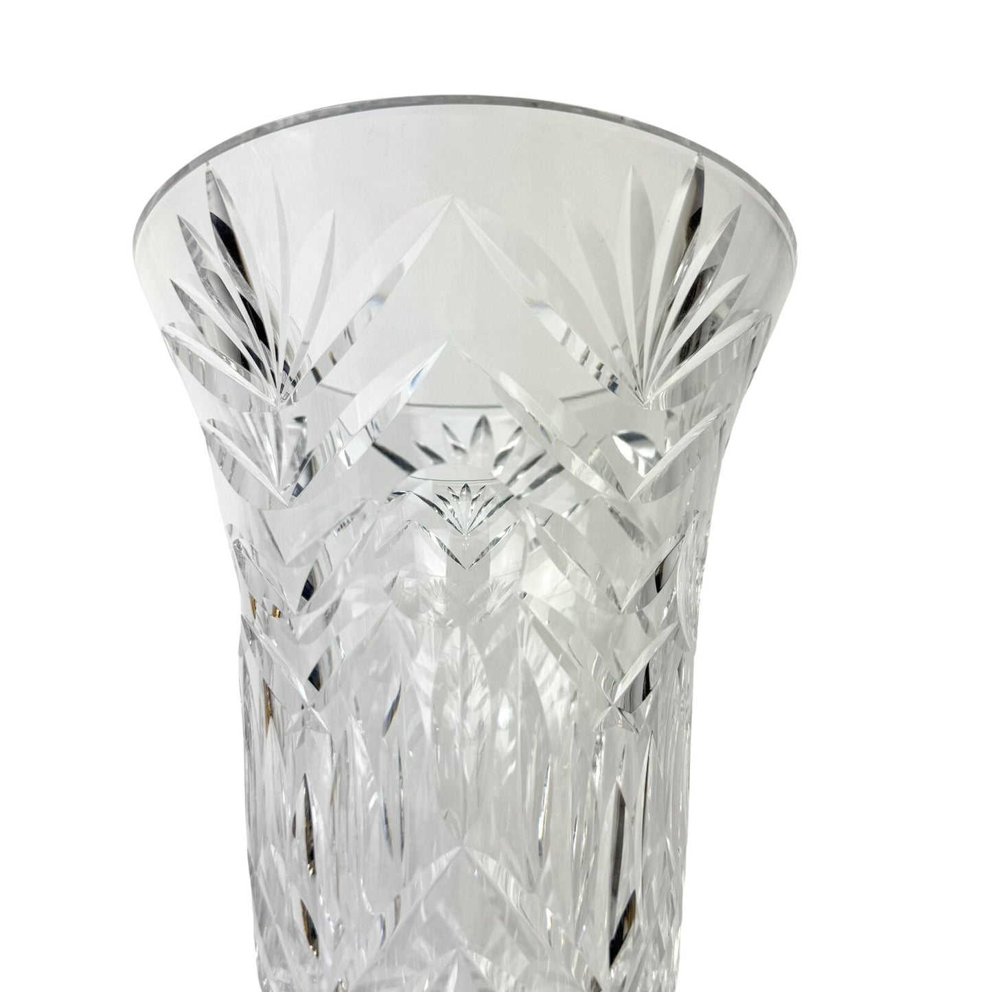 Vintage WATERFORD 10” Cut Crystal Fan Footed Flower Vase SIGNED Gothic Mark