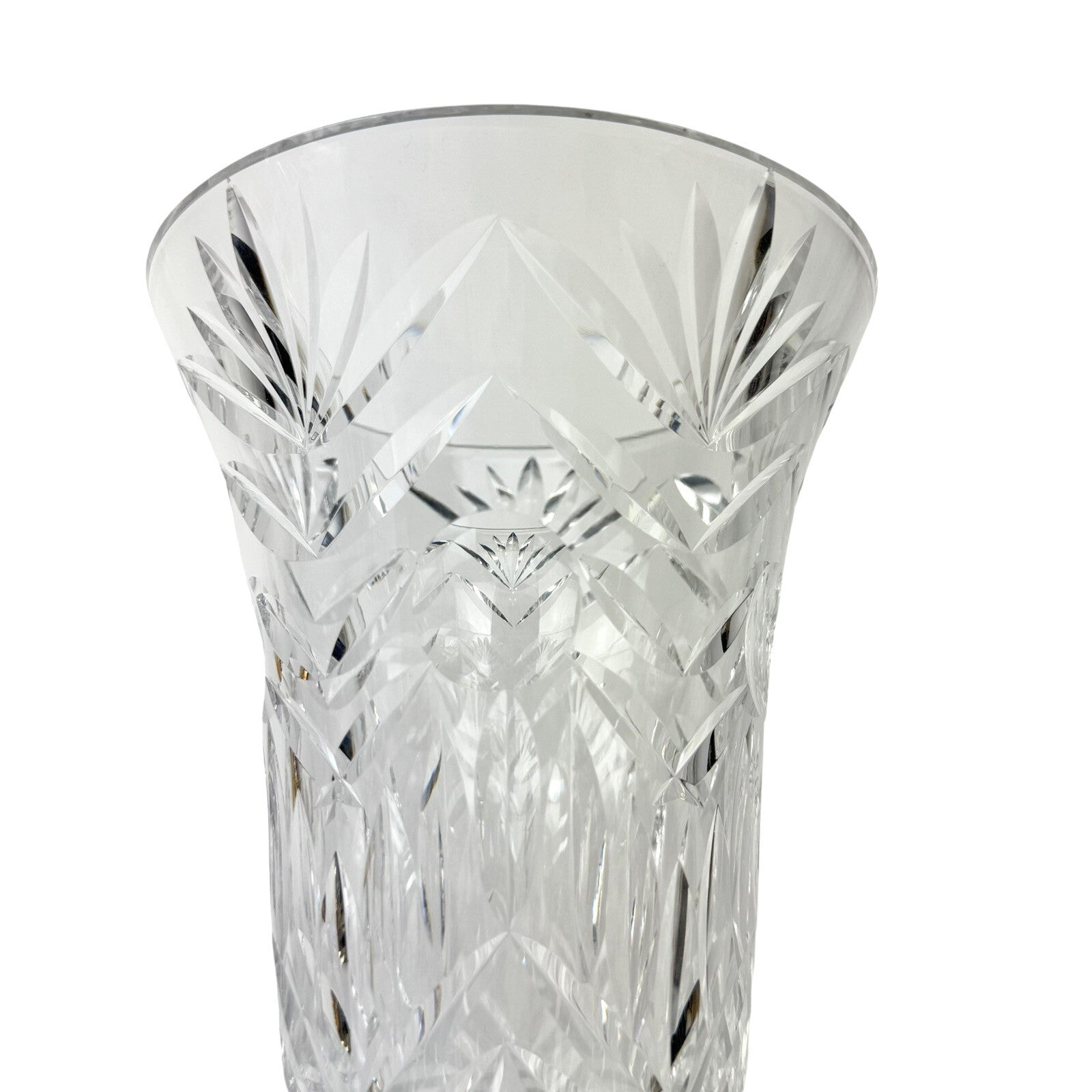 Vintage WATERFORD 10” Cut Crystal Fan Footed Flower Vase SIGNED Gothic Mark