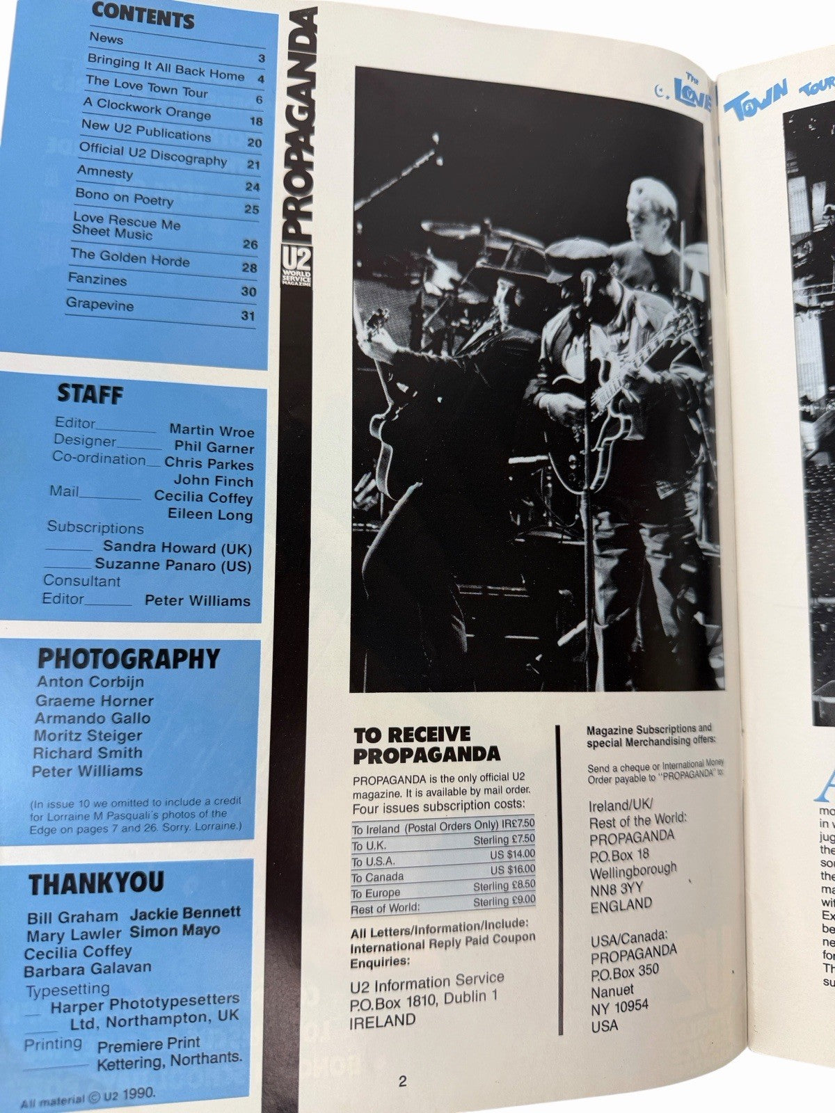 U2 PROPAGANDA World Service Fan Club Magazine Issue No. 12 1990 Love Town Tour