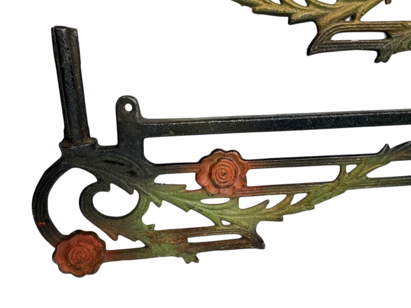 2 Antique Art Deco Cast Iron Swing Arm Curtain Rods ROSE FLORAL