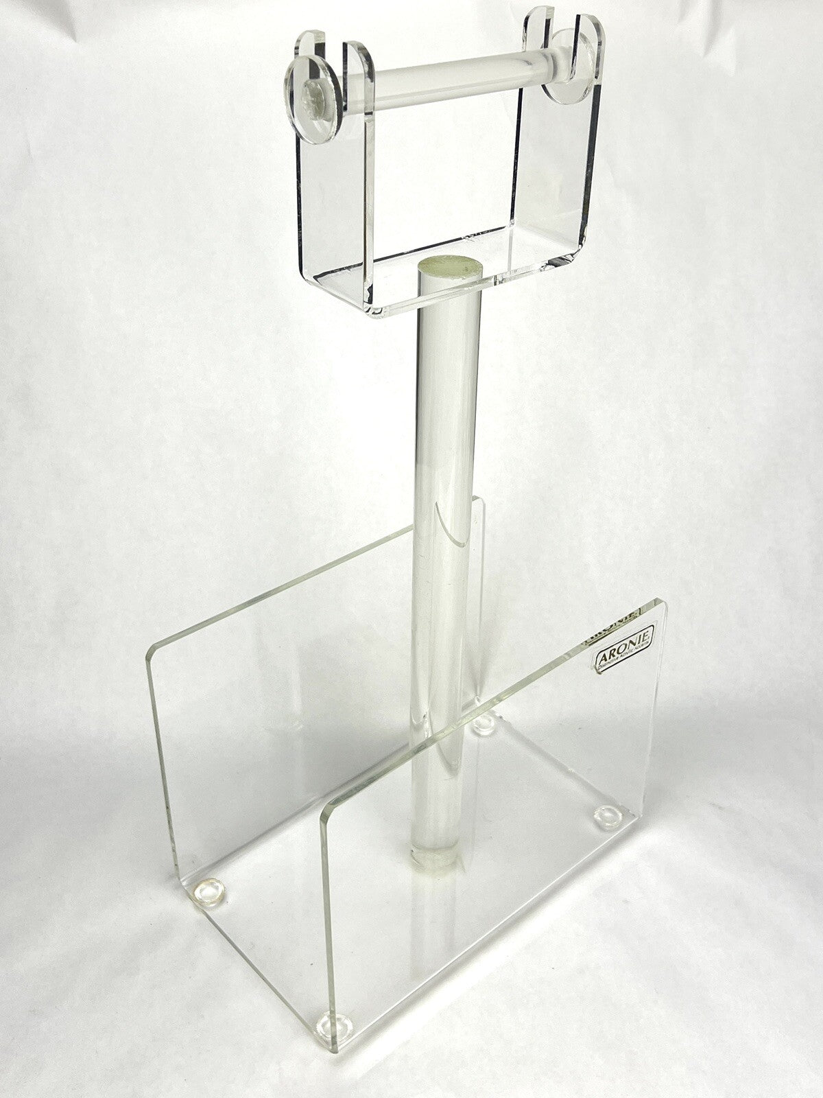 ARONIE Vintage MCM 1970’s Lucite Acrylic MAGAZINE RACK TOILET PAPER HOLDER STAND