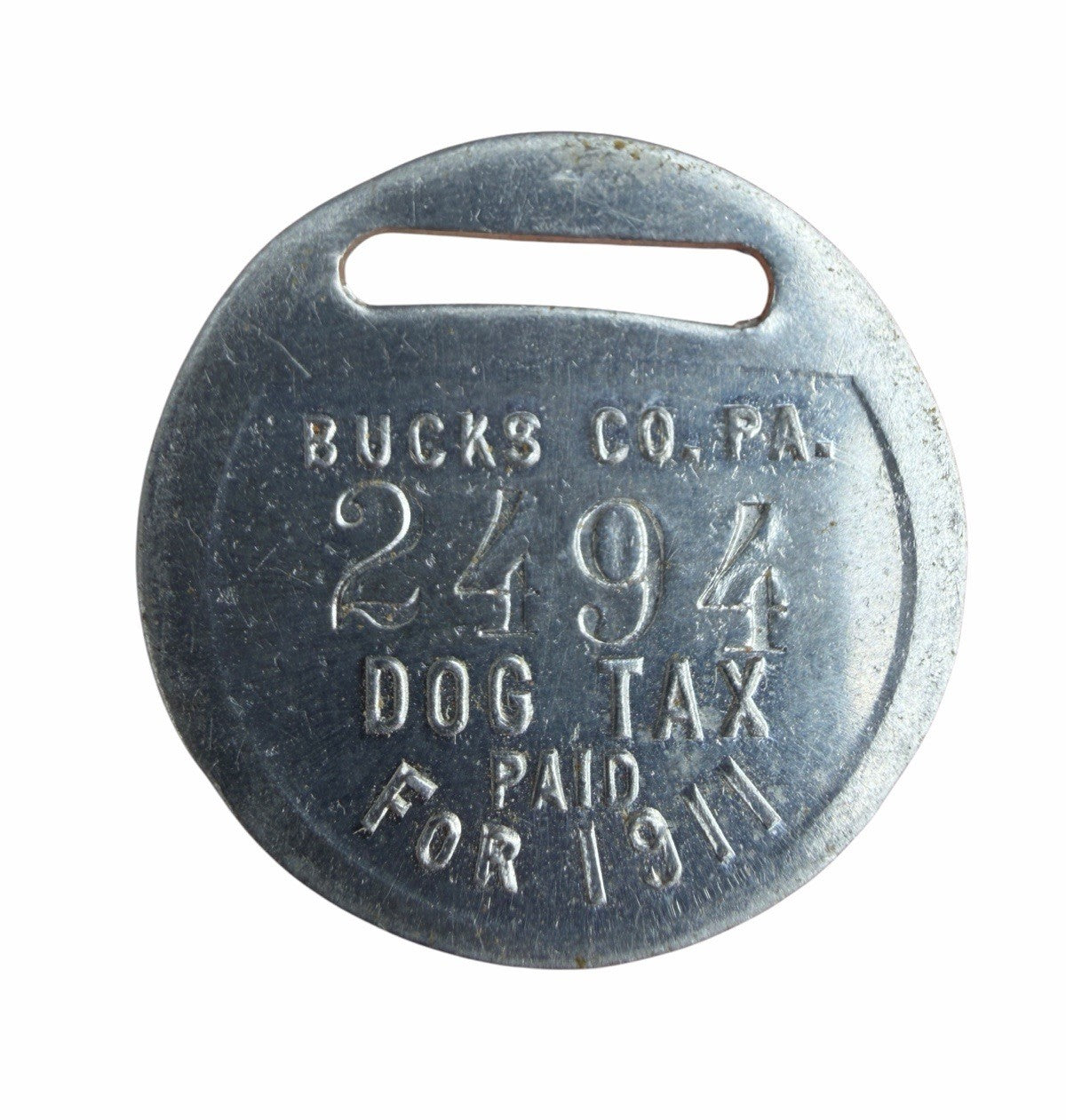 Antique 1911 DOG TAG LICENSE TAX Registration BUCKS COUNTY PA Pennsylvania Token