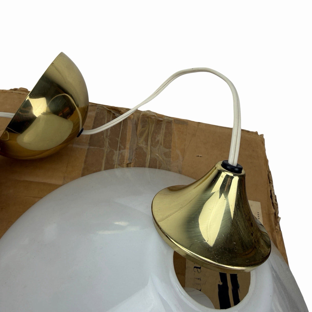 Vintage MCM Conran’s Habitat SCE France BRASS & GLASS CONE PENDANT LIGHT FIXTURE