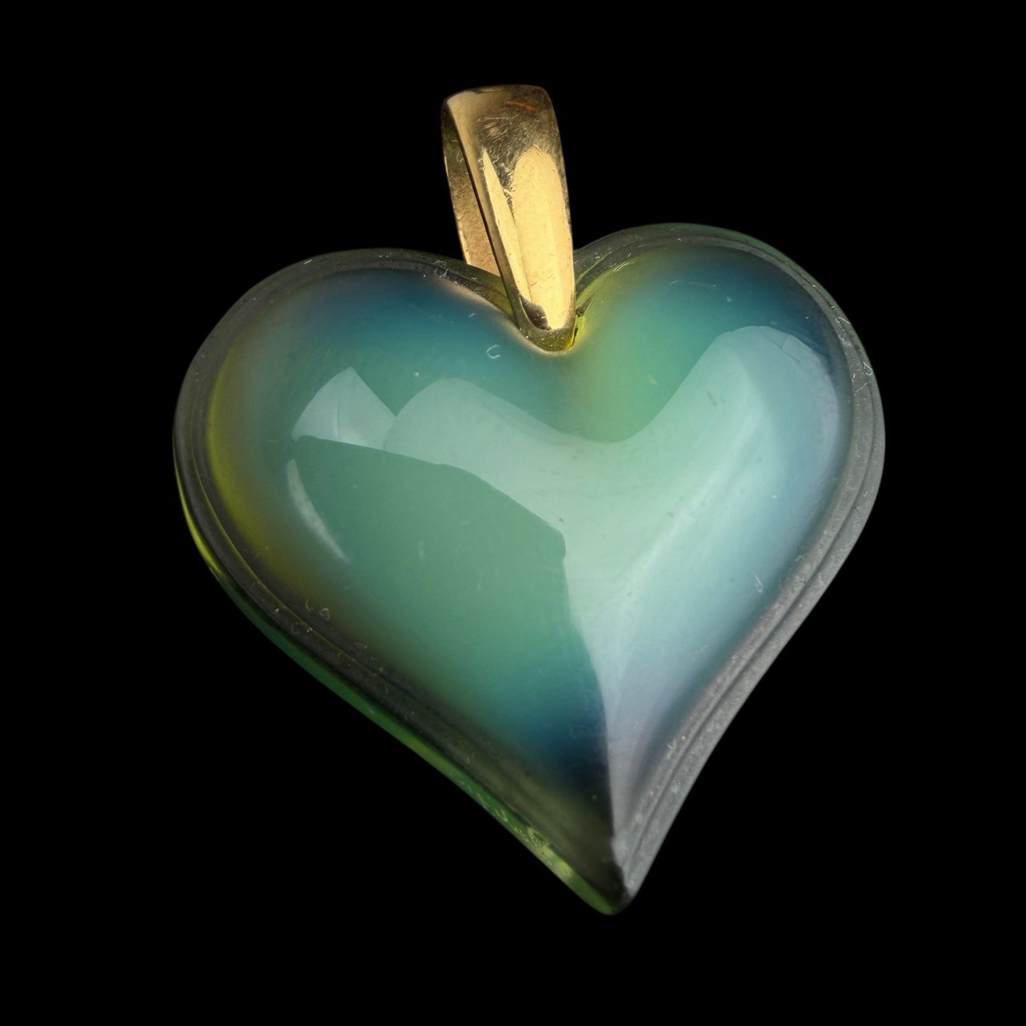 LALIQUE Large Opalescent Green HEART PENDANT Crystal GOLD PLATED BAIL Necklace