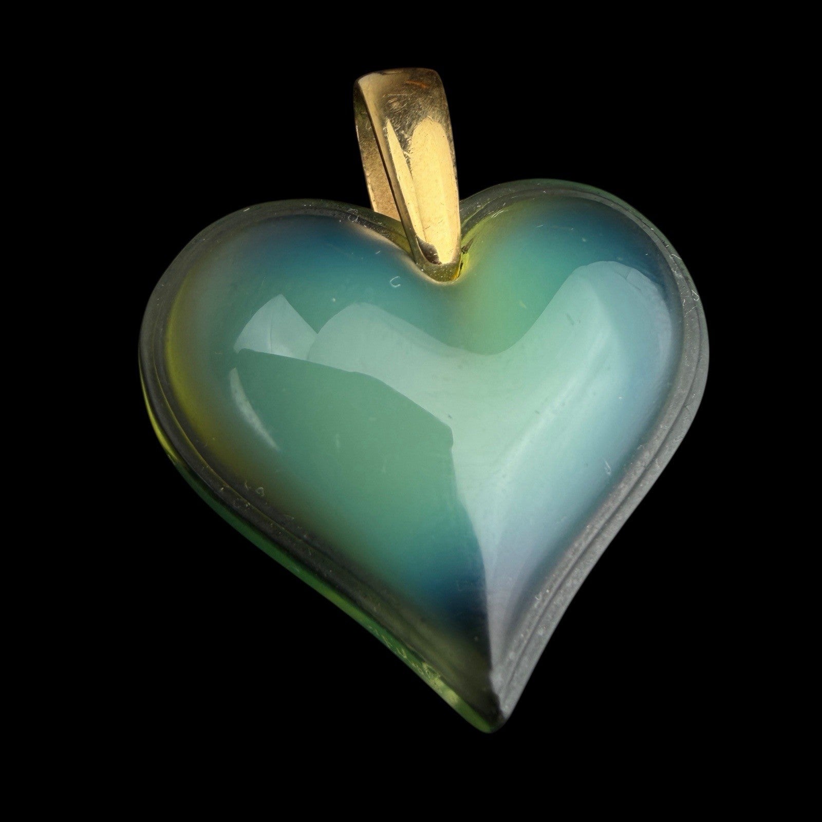 LALIQUE Large Opalescent Green HEART PENDANT Crystal GOLD PLATED BAIL Necklace
