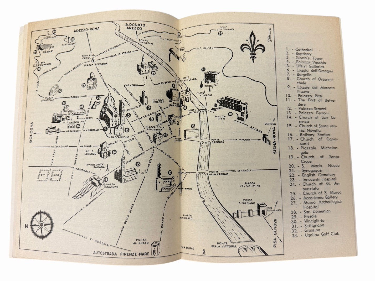 Vintage 1959 Italy FLORENCE WEEKLY Tourist Handbook Travel Map Ads Guide Book