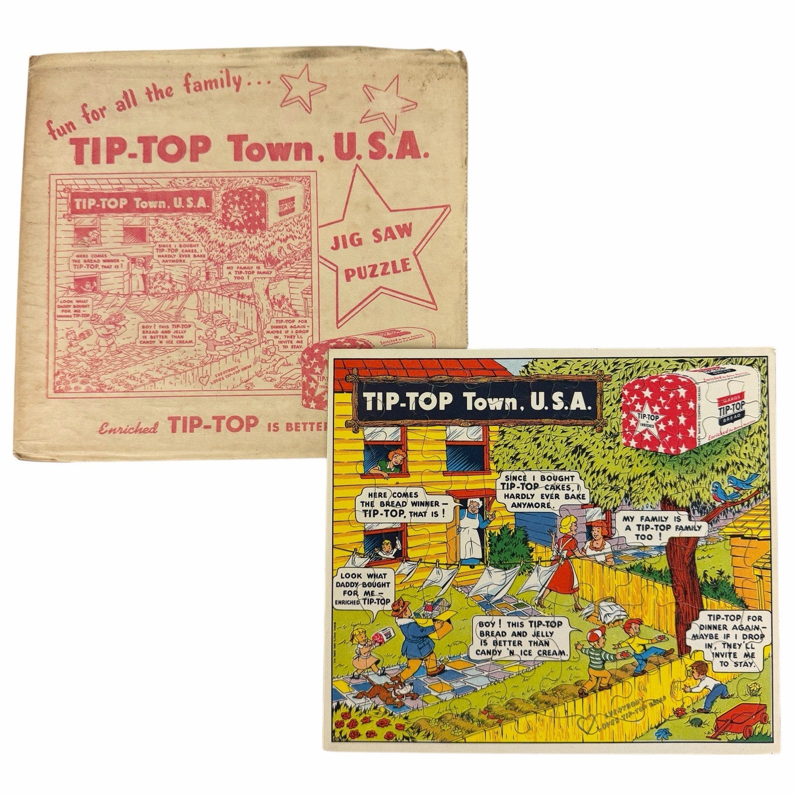 1952 Tip-Top Town USA BREAD Advertising Jigsaw Puzzle + Original Envelope UNUSED