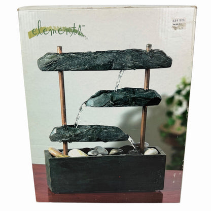 Contemporary Zen Tabletop Water Fountain Slate Rock Copper Waterfall Halcyon