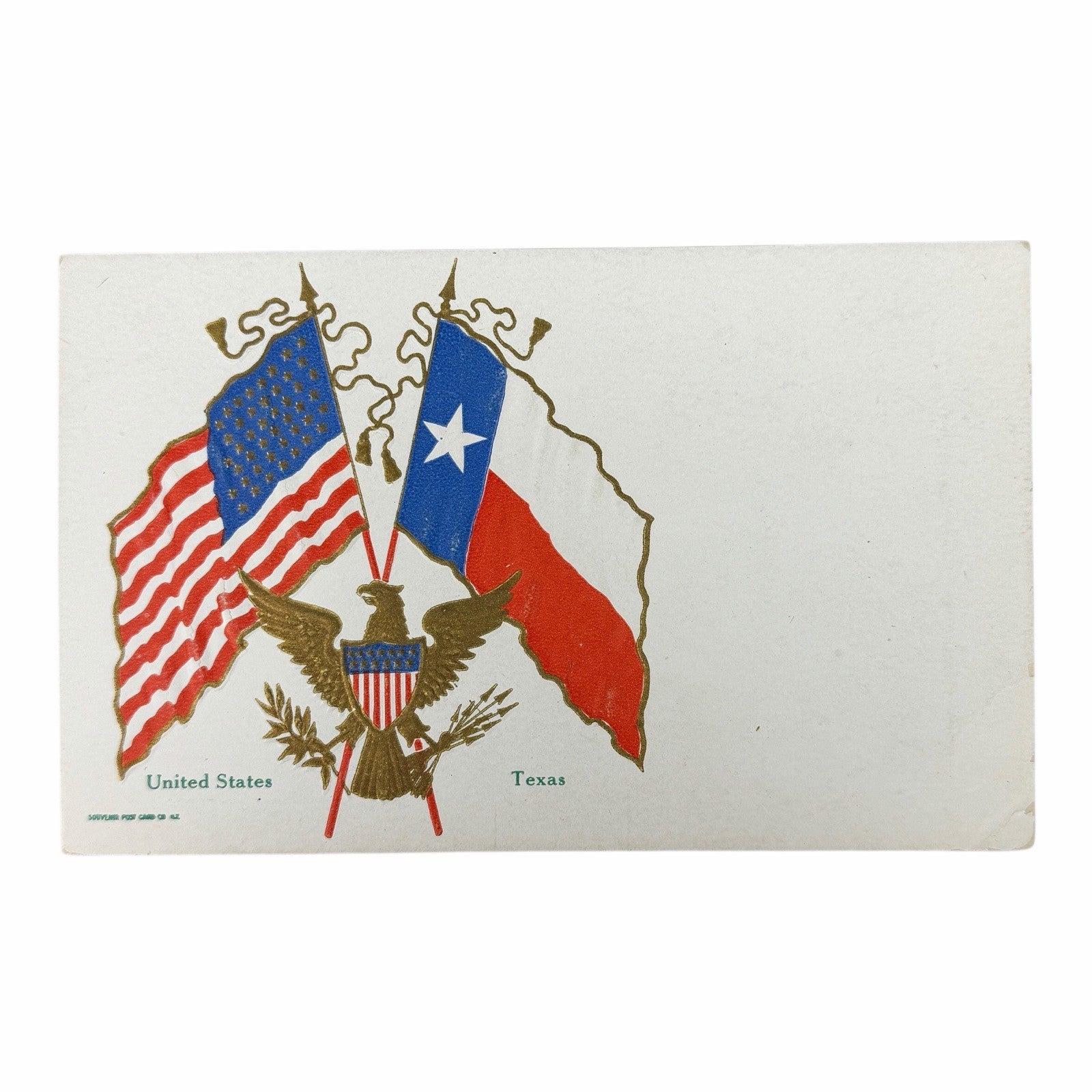 1908 TEXAS / UNITED STATES FLAG Embossed POSTCARD Souvenir Post Card Co