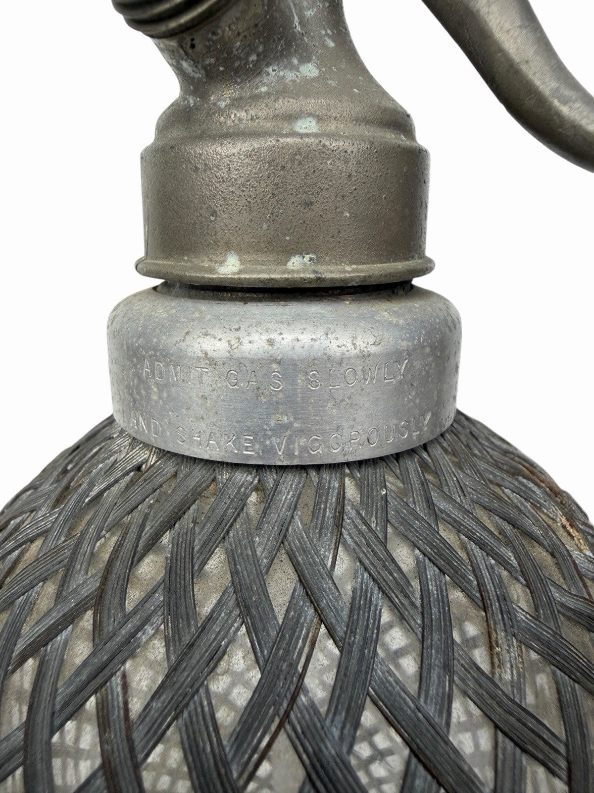 Antique c1910 AERATORS LTD. Sparklet B Wire Mesh Glass Siphon Seltzer Bottle