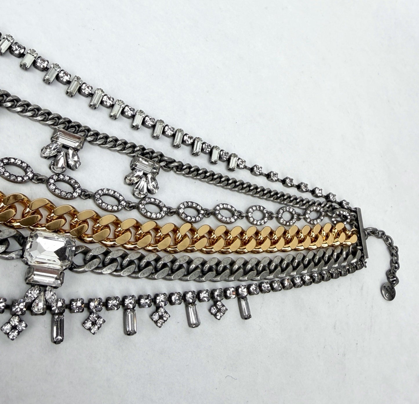 Vintage Y2K JUICY COUTURE Necklace Layered 6-Strand Chain & Crystal Gold Silver