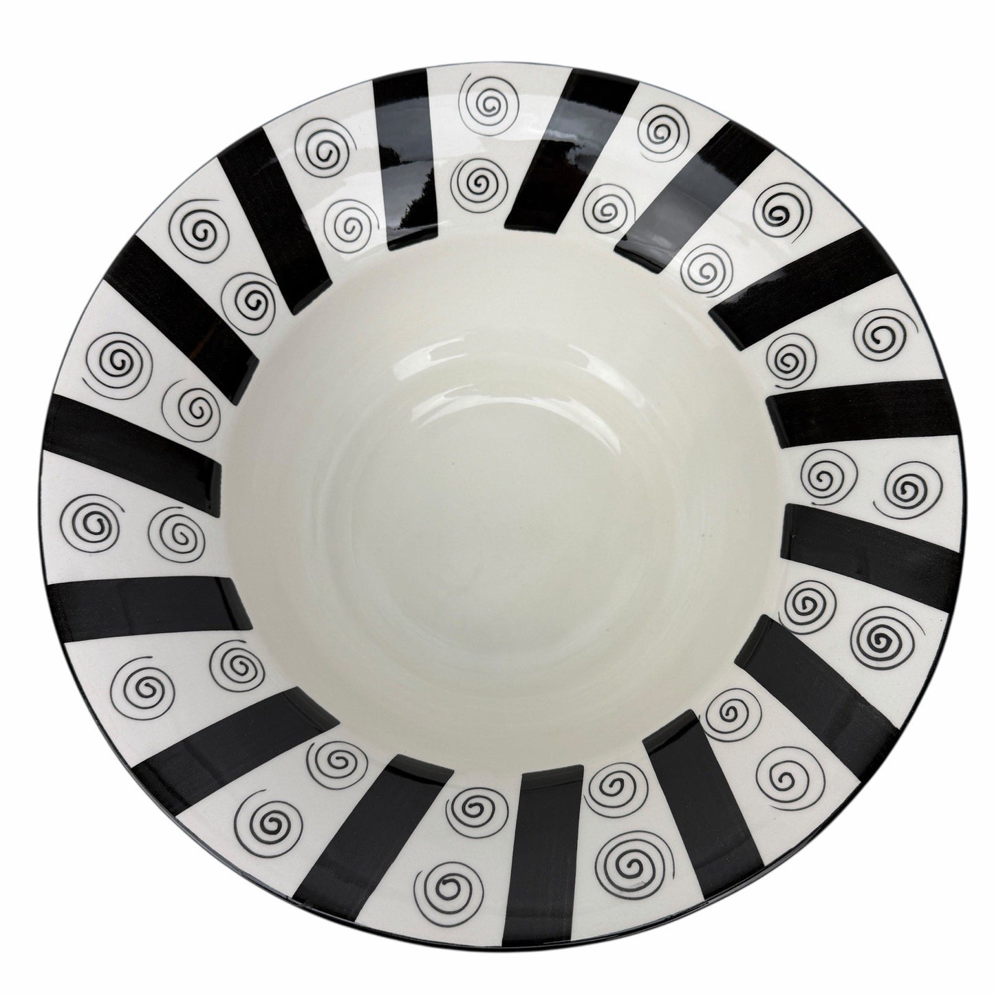 MIKASA Laurie Gates ANSONIA 15.5” Centerpiece Fruit Bowl BLACK & WHITE SWIRL