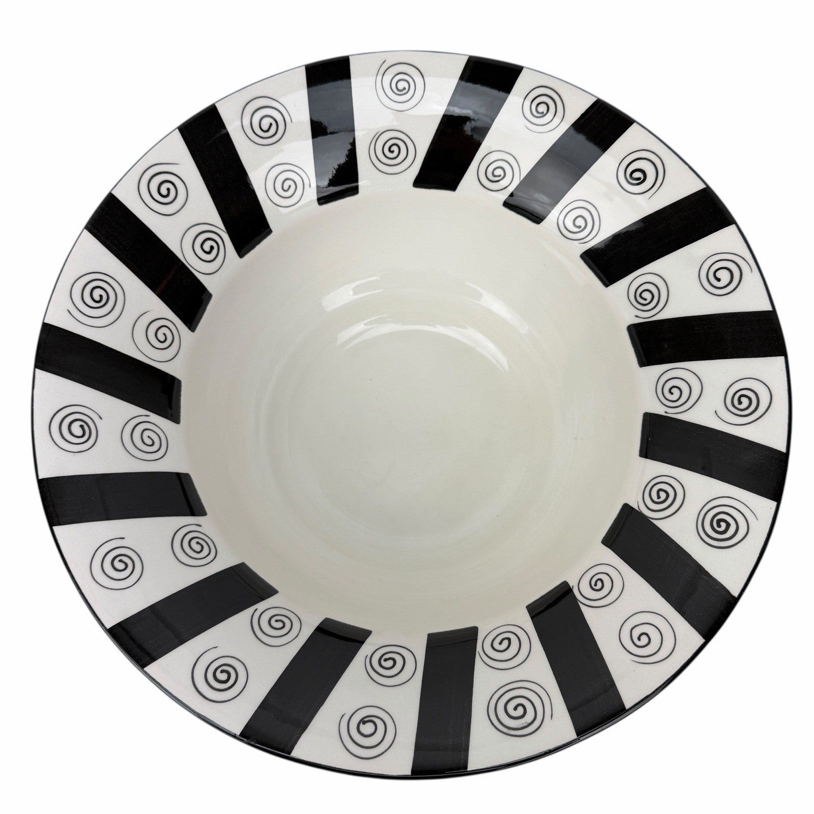 MIKASA Laurie Gates ANSONIA 15.5” Centerpiece Fruit Bowl BLACK & WHITE SWIRL