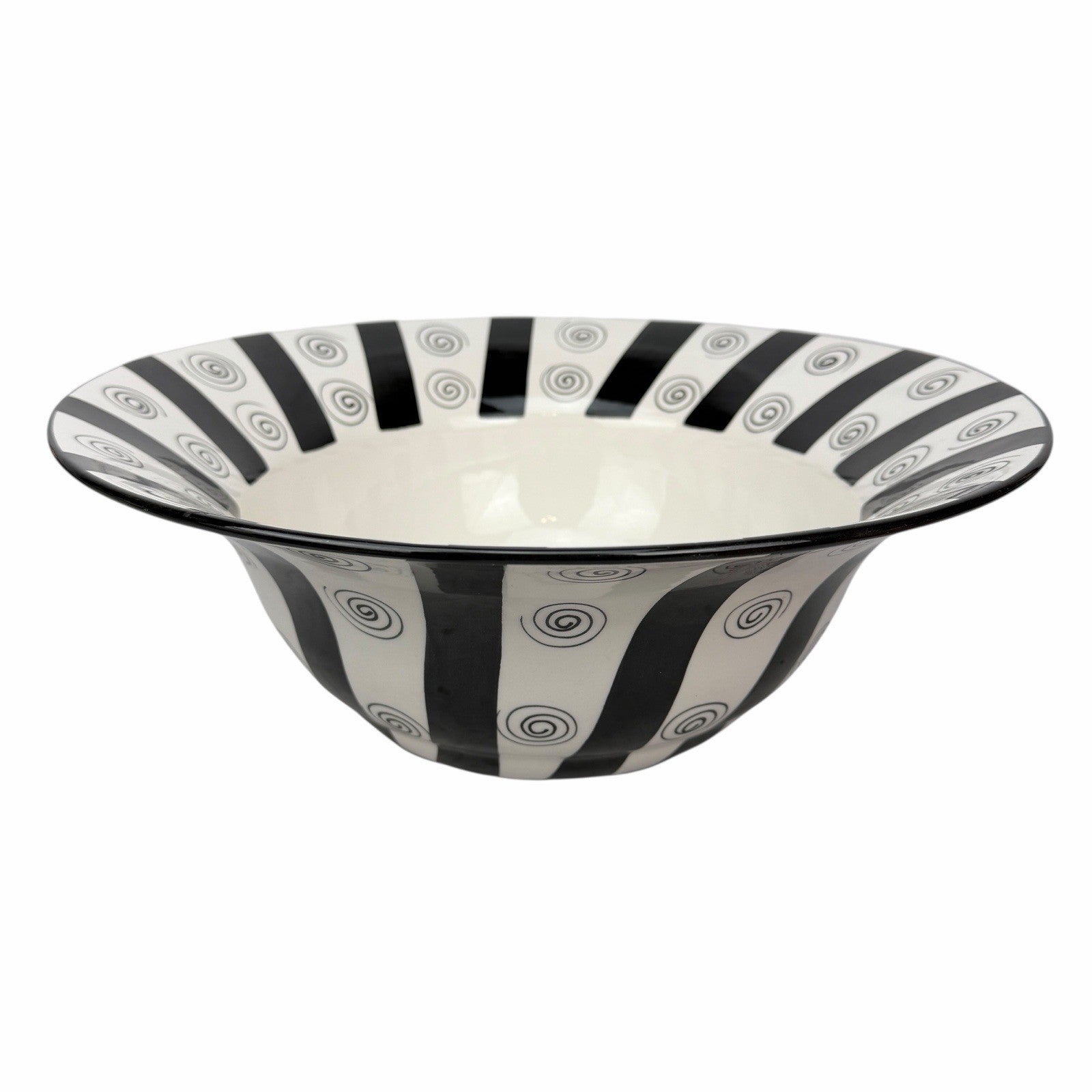 MIKASA Laurie Gates ANSONIA 15.5” Centerpiece Fruit Bowl BLACK & WHITE SWIRL