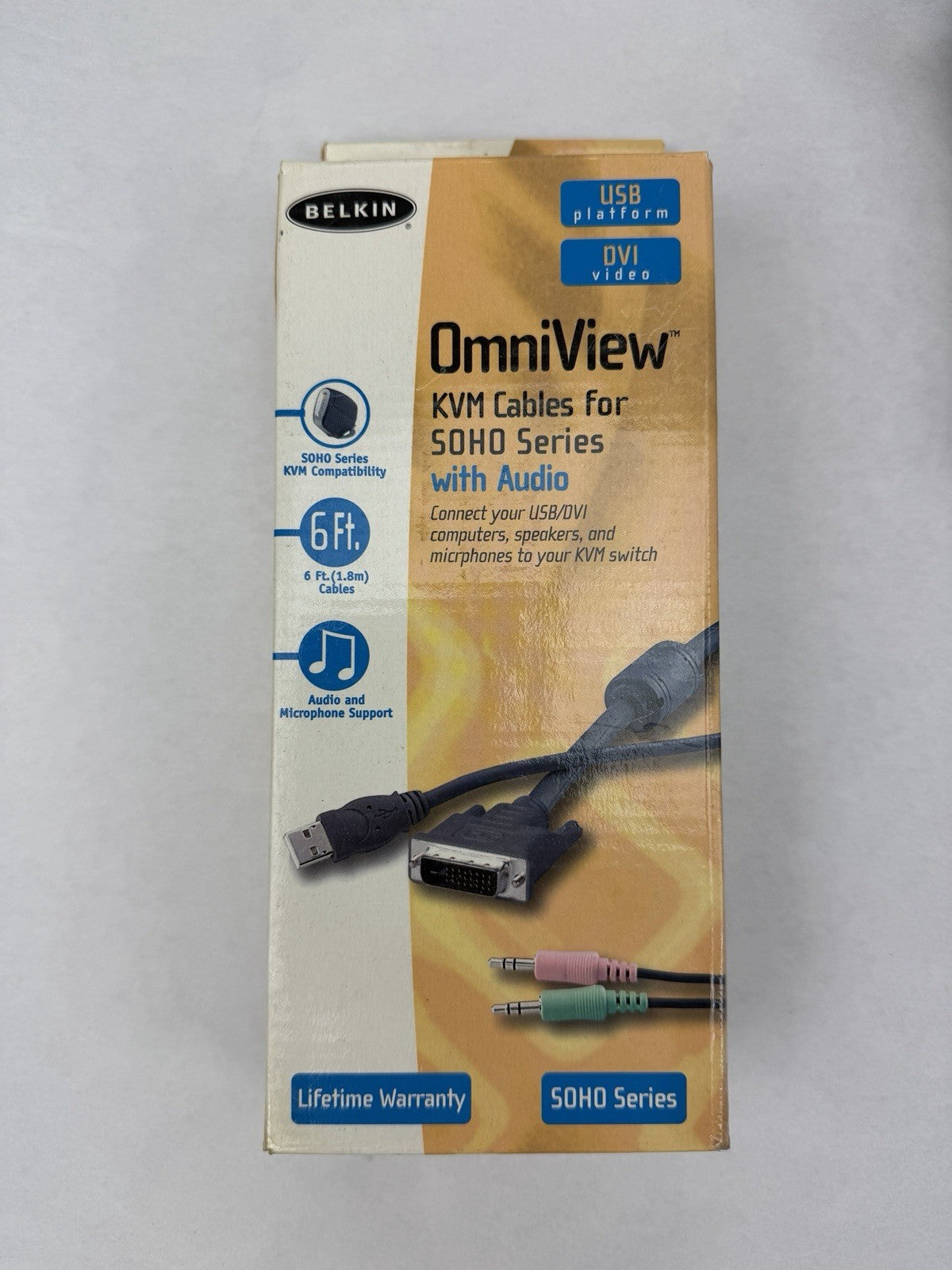 6' Belkin OmniView KVM Cables w/ Audio SOHO Series Switch USB DVI NEW
