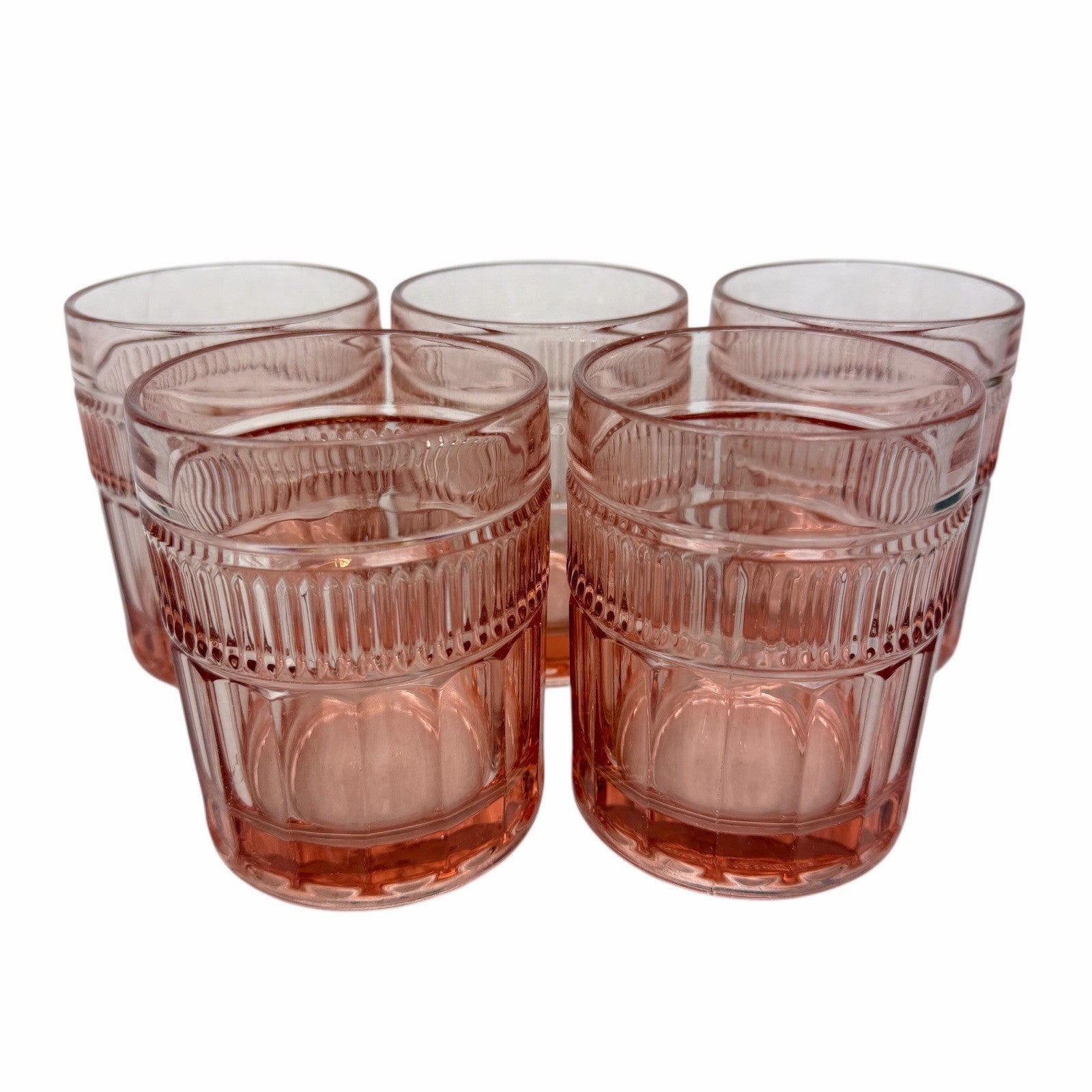 5 Vintage ANCHOR HOCKING Double Old Fashioned Glasses Annapolis Rosewater Pink