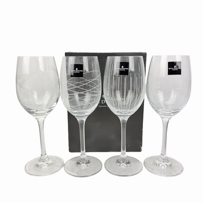 Royal Doulton Crystal Party Etched Wine Glasses 8” Set Of 4 Signed NEW IN BOX